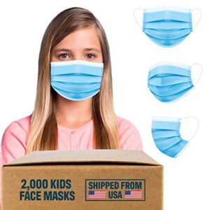 2000 kids disposable face masks, bulk face masks (40 boxes, 50pcs/box), non woven thick 3-layers breathable facial masks with adjustable