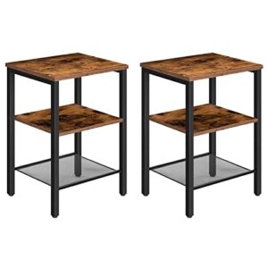hoobro nightstands set of 2, 3-tier side table with adjustable shelf, industrial end table for small space in living room, bedroom and balcony, stable metal frame, rustic brown bf12bz01