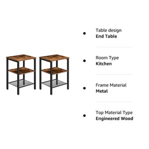 HOOBRO Nightstands Set of 2, 3-Tier Side Table with Adjustable Shelf, Industrial End Table for Small Space in Living Room, Bedroom and Balcony, Stable Metal Frame, Rustic Brown BF12BZ01