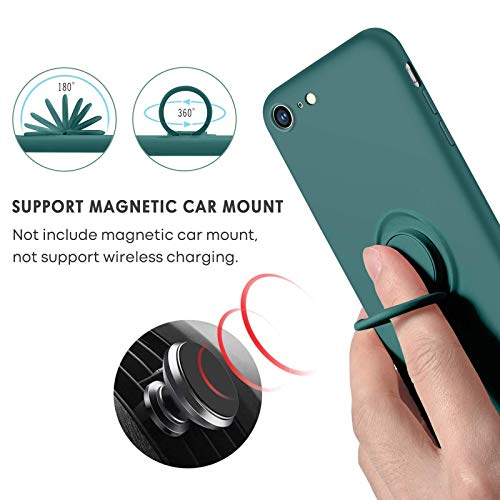 SouliGo iPhone SE 2022 Case, iPhone SE 2020 Case, iPhone 8 Case, iPhone 7 Case, Slim Silicone Soft Rubber Shockproof Protective Ring Kickstand Hybrid Hard Protection Girls Women Phone Cover,Dark Green