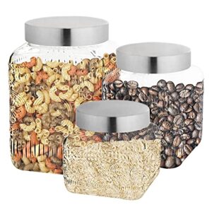 style setter canister set decorative glass jars chic retro floral design with airtight lids for cookies, candy, coffee, flour, sugar, rice, pasta, cereal and more (medallion square)