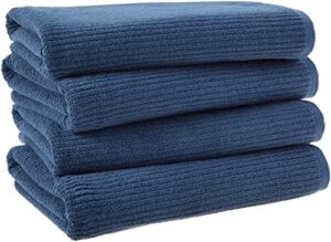 amazon aware 100% organic cotton ribbed bath towels - bath towels, 4-pack, navy