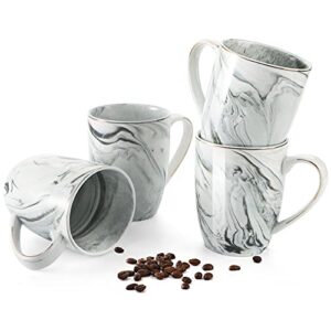 youeon 4 pack 13 oz marble coffee mugs set, ceramic coffee cups marble mugs tea cups set for coffee, milk, cocoa, drink, birthday, party, thanksgiving, mother's day, father's day, grey