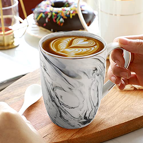 Youeon 4 Pack 13 Oz Marble Coffee Mugs Set, Ceramic Coffee Cups Marble Mugs Tea Cups Set for Coffee, Milk, Cocoa, Drink, Birthday, Party, Thanksgiving, Mother's Day, Father's Day, Grey