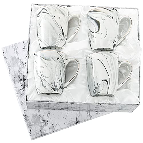 Youeon 4 Pack 13 Oz Marble Coffee Mugs Set, Ceramic Coffee Cups Marble Mugs Tea Cups Set for Coffee, Milk, Cocoa, Drink, Birthday, Party, Thanksgiving, Mother's Day, Father's Day, Grey