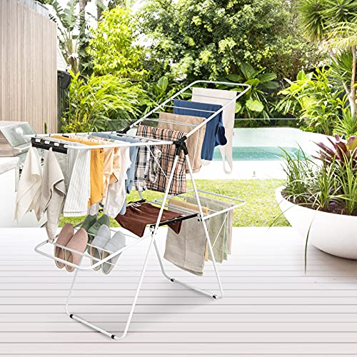 Tangkula Clothes Drying Rack, 2-Level Folding Drying Rack for Indoor Outdoor Use, Foldable Large Drying Hanger w/Height-Adjustable Gullwing, 33 Drying Rails, Sock Clips, Freestanding Laundry Rack