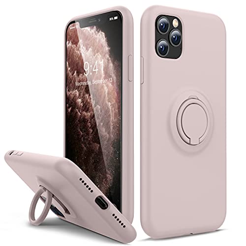 Thomo for iPhone 11 Pro Max Case [Liquid Silicone Ring Holder Kickstand] [Anti-Scratch Microfiber Lining], Full-Body Protective Bumper Cover Case for iPhone 11 Pro Max - Pink Sand