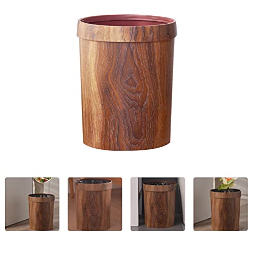 NUOBESTY Garbage Trash Can Vintage Waste Can Plastic Garbage Can Plastic Wood Grain Trash Can for Bedroom Living Room Bathroom