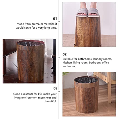 NUOBESTY Garbage Trash Can Vintage Waste Can Plastic Garbage Can Plastic Wood Grain Trash Can for Bedroom Living Room Bathroom