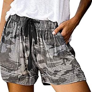 women's casual elastic waist shorts summer solid color lounge comfy short pants lightweight drawstring beach shorts (grey 2,4x-large)