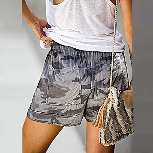 Women's Casual Elastic Waist Shorts Summer Solid Color Lounge Comfy Short Pants Lightweight Drawstring Beach Shorts (Grey 2,4X-Large)