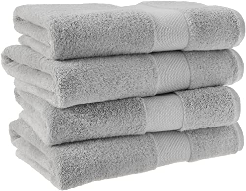 Amazon Aware 100% Organic Cotton Plush Bath Towels - Bath Towels, 4-Pack, Light Gray