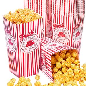 25pcs popcorn boxes,46 oz striped popcorn container,open-top popcorn boxes container holder,greaseproof paper popcorn box red and white,reusable retro popcorn buckets for movie carnival home theater