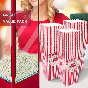 25PCS Popcorn Boxes,46 Oz Striped Popcorn Container,Open-Top Popcorn Boxes Container Holder,Greaseproof Paper Popcorn Box Red and White,Reusable Retro Popcorn Buckets for Movie Carnival Home Theater