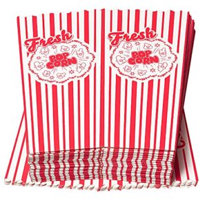 25PCS Popcorn Boxes,46 Oz Striped Popcorn Container,Open-Top Popcorn Boxes Container Holder,Greaseproof Paper Popcorn Box Red and White,Reusable Retro Popcorn Buckets for Movie Carnival Home Theater