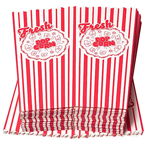 25PCS Popcorn Boxes,46 Oz Striped Popcorn Container,Open-Top Popcorn Boxes Container Holder,Greaseproof Paper Popcorn Box Red and White,Reusable Retro Popcorn Buckets for Movie Carnival Home Theater