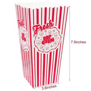25PCS Popcorn Boxes,46 Oz Striped Popcorn Container,Open-Top Popcorn Boxes Container Holder,Greaseproof Paper Popcorn Box Red and White,Reusable Retro Popcorn Buckets for Movie Carnival Home Theater
