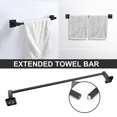 DEGULAS Bathroom Hardware Set 4 Pieces, Matte Black Towel Bar Set , Includes 24In Towel Bar, Towel Ring, Robe Towel Hooks,Toilet Paper Holder, Bathroom Towel Rack Set