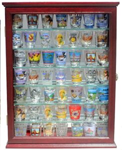 displaygifts shot glass display case wall & standing curio cabinet shelf unit small curio cabinet (cherry finish)