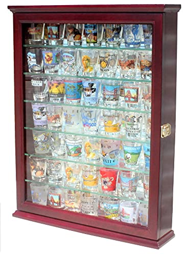 DisplayGifts Shot Glass Display Case Wall & Standing Curio Cabinet Shelf Unit Small Curio Cabinet (Cherry Finish)