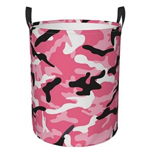 kiuloam camo pink camouflage 19.6 inches large storage basket with handles collapsible portable laundry fabric hampers tote bag for toys clothing organization
