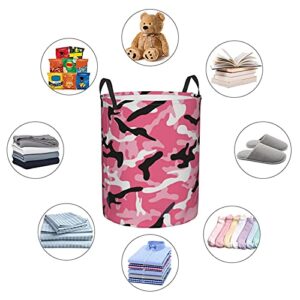 KiuLoam Camo Pink Camouflage 19.6 Inches Large Storage Basket with Handles Collapsible Portable Laundry Fabric Hampers Tote Bag for Toys Clothing Organization