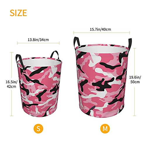 KiuLoam Camo Pink Camouflage 19.6 Inches Large Storage Basket with Handles Collapsible Portable Laundry Fabric Hampers Tote Bag for Toys Clothing Organization