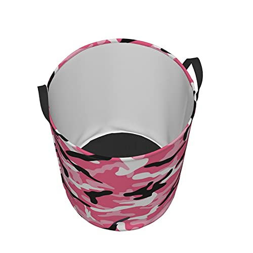 KiuLoam Camo Pink Camouflage 19.6 Inches Large Storage Basket with Handles Collapsible Portable Laundry Fabric Hampers Tote Bag for Toys Clothing Organization