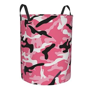 KiuLoam Camo Pink Camouflage 19.6 Inches Large Storage Basket with Handles Collapsible Portable Laundry Fabric Hampers Tote Bag for Toys Clothing Organization