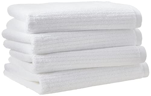 Amazon Aware 100% Organic Cotton Ribbed Bath Towels - Hand Towels, 4-Pack, White