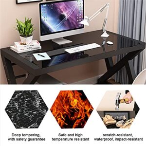 BINGTOO Computer Desk Glass Top Metal Frame, 55.1" Home Office Desks & Workstation Modern Office Writing Gaming Study Work Glass Computer Table Desk