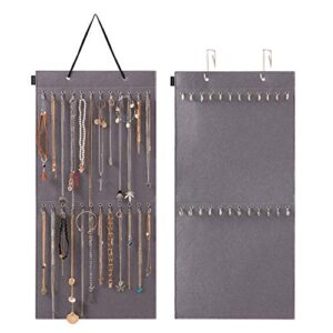 necklace holder jewelry organizer hanging on door wall mounted necklace holder for girl women 24 hooks organizer for holding jewelries 1 pack (gray)
