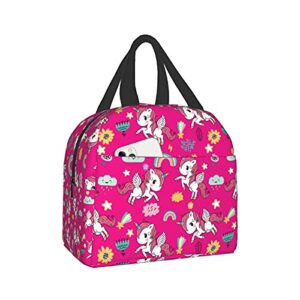 unicorn insulated lunch bag with front pocket,reusable cooler tote with zipper for men & women