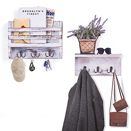 ZSHY.T.SUN Key Holder for Wall - 22.8" x 8.6" x 3.7"Wall Mounted Mail Organizer Wooden Decorative for Coats,Keys with 6 Double Key Hooks for Entryway, Hallway, Kitchen, Living Room,(Light Brown)