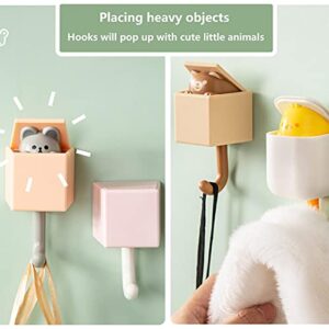 Creative Adhesive Coat Hook,4 Pcs Cute Pet Hooks for Coat, Scarf, Hat, Towel,Key, Bag, Utility Cat Hook for Wall Hanging Decorations(4 Colors)