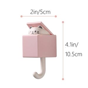 Creative Adhesive Coat Hook,4 Pcs Cute Pet Hooks for Coat, Scarf, Hat, Towel,Key, Bag, Utility Cat Hook for Wall Hanging Decorations(4 Colors)