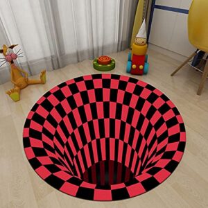 GDYJP 3D Illusion Rug, Round Carpet,Checkered Optical Illusions Non Slip Area Rug, Area Rugs Soft Living Room Carpets Anti Slip Fluffy Bedroom Rug (Color : Red, Size : 60cm)