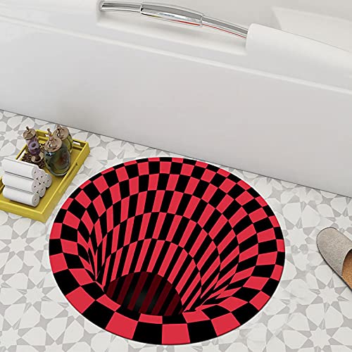 GDYJP 3D Illusion Rug, Round Carpet,Checkered Optical Illusions Non Slip Area Rug, Area Rugs Soft Living Room Carpets Anti Slip Fluffy Bedroom Rug (Color : Red, Size : 60cm)