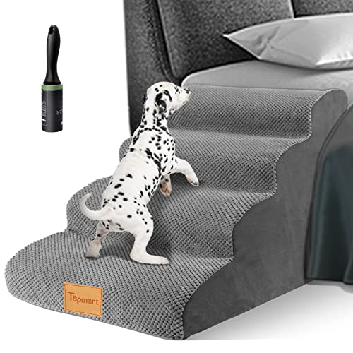 Topmart High Density Foam Dog Steps 4 Tiers,Extra Wide Deep Pet Steps,Non-Slip Pet Stairs,Dog Ramp for Bed,Soft Foam Dog Ladder,Best for Older Dogs Injured,Older Pets,Cats with Joint Pain