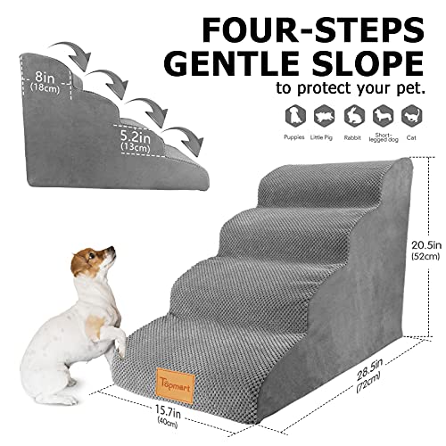 Topmart High Density Foam Dog Steps 4 Tiers,Extra Wide Deep Pet Steps,Non-Slip Pet Stairs,Dog Ramp for Bed,Soft Foam Dog Ladder,Best for Older Dogs Injured,Older Pets,Cats with Joint Pain