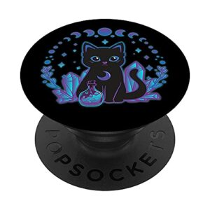 cute witchy black cat crystal alchemy kawaii pastel goth popsockets swappable popgrip