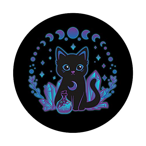 Cute Witchy Black Cat Crystal Alchemy Kawaii Pastel Goth PopSockets Swappable PopGrip