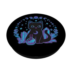 Cute Witchy Black Cat Crystal Alchemy Kawaii Pastel Goth PopSockets Swappable PopGrip