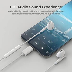 USB C Headphones, Type C Earphones HiFi Stereo in Ear Wired Earbuds USB C Earphones, Type C Headphones with Mic Compatible with Samsung Galaxy S21 Ultra S20 FE Note 10 Google Pixel 6 5 4XL Oneplus 9 8