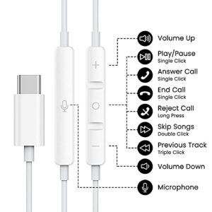 USB C Headphones, Type C Earphones HiFi Stereo in Ear Wired Earbuds USB C Earphones, Type C Headphones with Mic Compatible with Samsung Galaxy S21 Ultra S20 FE Note 10 Google Pixel 6 5 4XL Oneplus 9 8