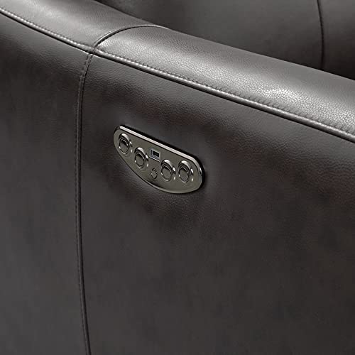 Abbyson Living Tomasino Leather Power Reclining Loveseat with Power Headrest, Dark Grey