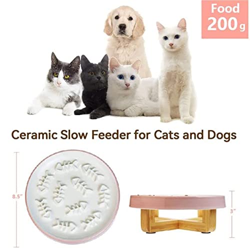 Raised Cat Dog Slow Feeder Bowl with Stand, Cat Bowls for Slow Eating, Ceramic Elevated Slow Feed Cat Bowls, Pet Bowl for Cat and Dog, Cat Puzzle Feeder for Healthy Eating Diet, 3'' High, 8.5'' Wide