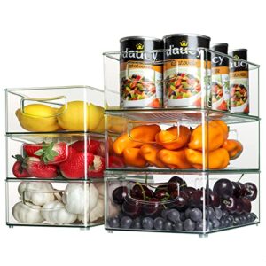 joofli vertical stackable refrigerator pantry organizer bins, set of 6 clear plastic storage containers for kitchen countertops, fridge, cabinets, bathroom, bedroom bpa free