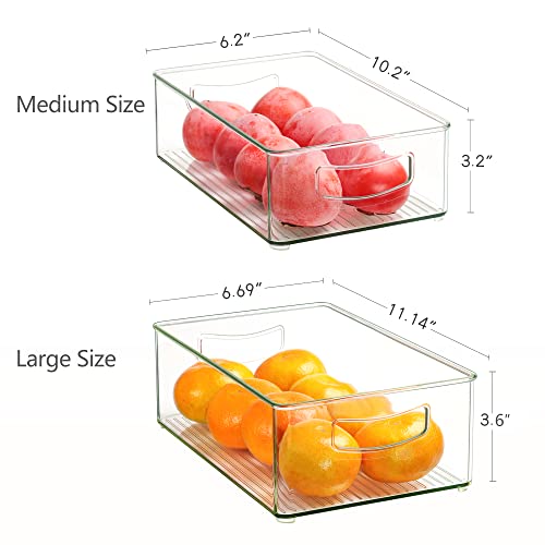 JOOFLI Vertical Stackable Refrigerator Pantry Organizer Bins, Set Of 6 Clear Plastic Storage Containers for Kitchen Countertops, Fridge, Cabinets, Bathroom, Bedroom BPA Free