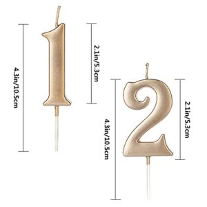 Champagne Gold 21st & 12th Birthday Candles for Cake, Number 21 12 1 2 Glitter Candle Party Anniversary Cakes Decoration for Kids Women or Men